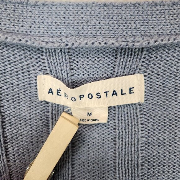 Aeropostale Crop Sweater Button Up Long Sleeve Women's M Blue V Neck Mid Drift - Picture 6 of 7